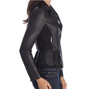 White House Black Market Leather Ponte Black Peplum Jacket